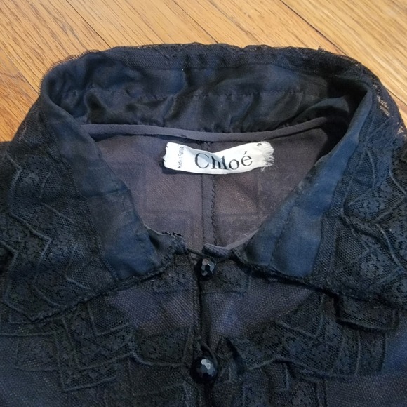 Chloé Vintage Black Lace‎ Blouse XS Sheer Ruffle Victorian Romantic - Picture 7 of 9